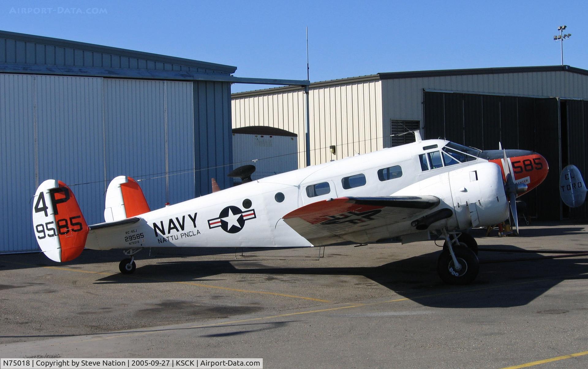 N585PB, 1944 Beech RC-45J Expeditor C/N 7121, 1944 Beech RC-45J BuAer 29585 in NATTU PNCOLA 4B-585 fresh from rebuild at Stockton, CA home base (now with Military Beech 18 Heritage Foundation, Maple Valley, WA as N585PB)