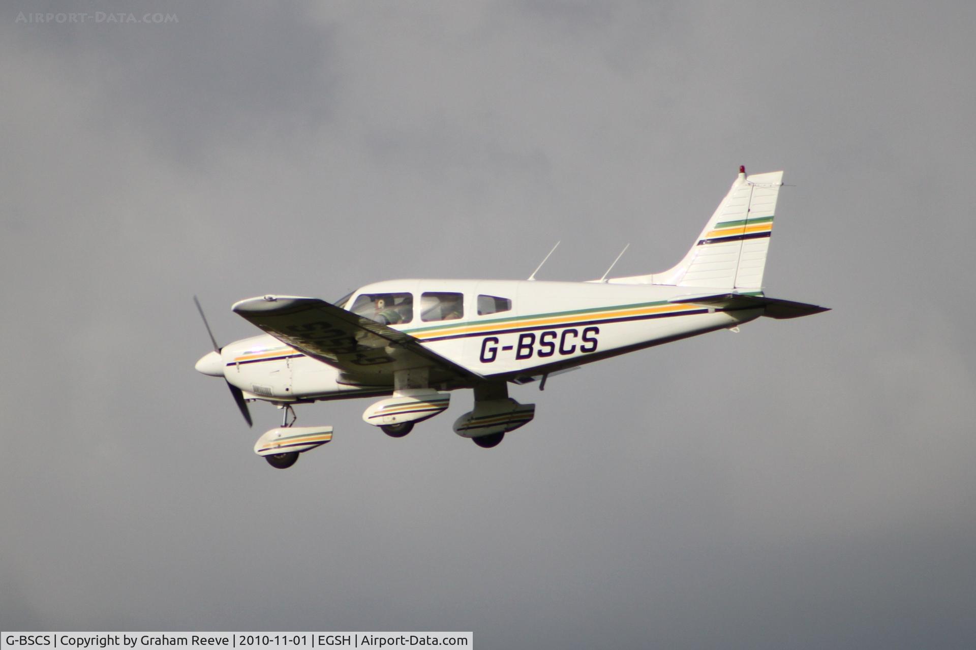 G-BSCS, 1977 Piper PA-28-181 Cherokee Archer II C/N 28-7890064, Landing at Norwich.