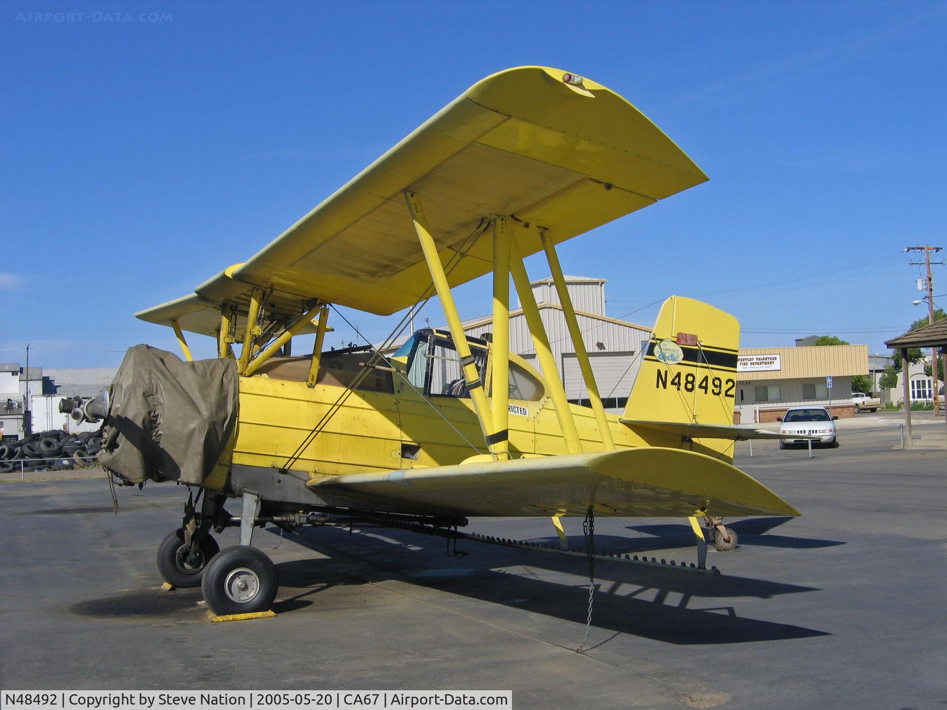 N48492, 1976 Grumman-Schweizer G-164B C/N 47B, Valley Crop Dusters 1976 G-164 sprayer with engine covered @ Westley, CA