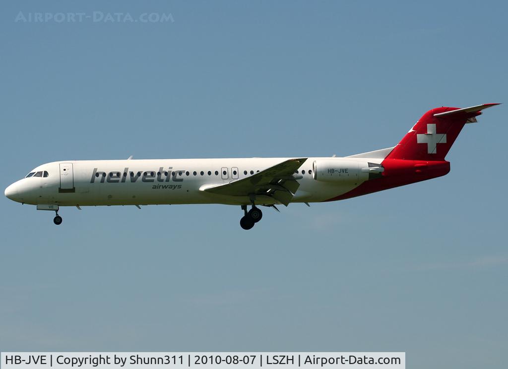 HB-JVE, 1993 Fokker 100 (F-28-0100) C/N 11459, Landing rwy 14