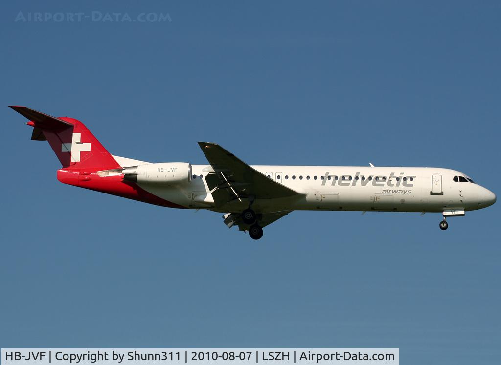 HB-JVF, 1993 Fokker 100 (F-28-0100) C/N 11466, Landing rwy 14