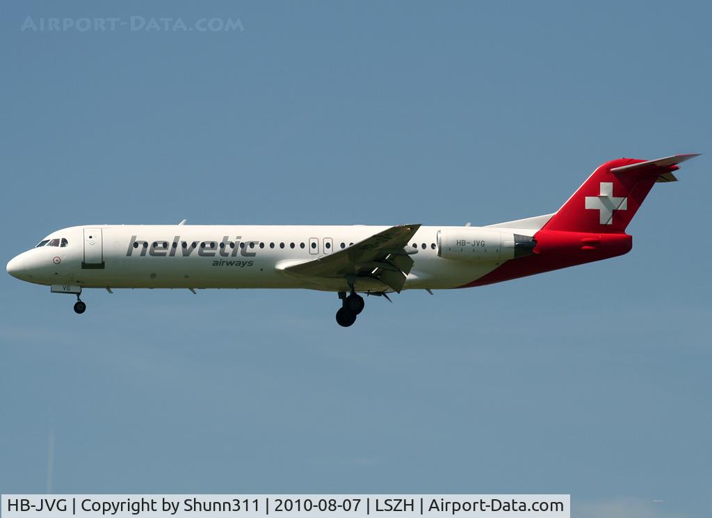 HB-JVG, 1993 Fokker 100 (F-28-0100) C/N 11478, Landing rwy 14