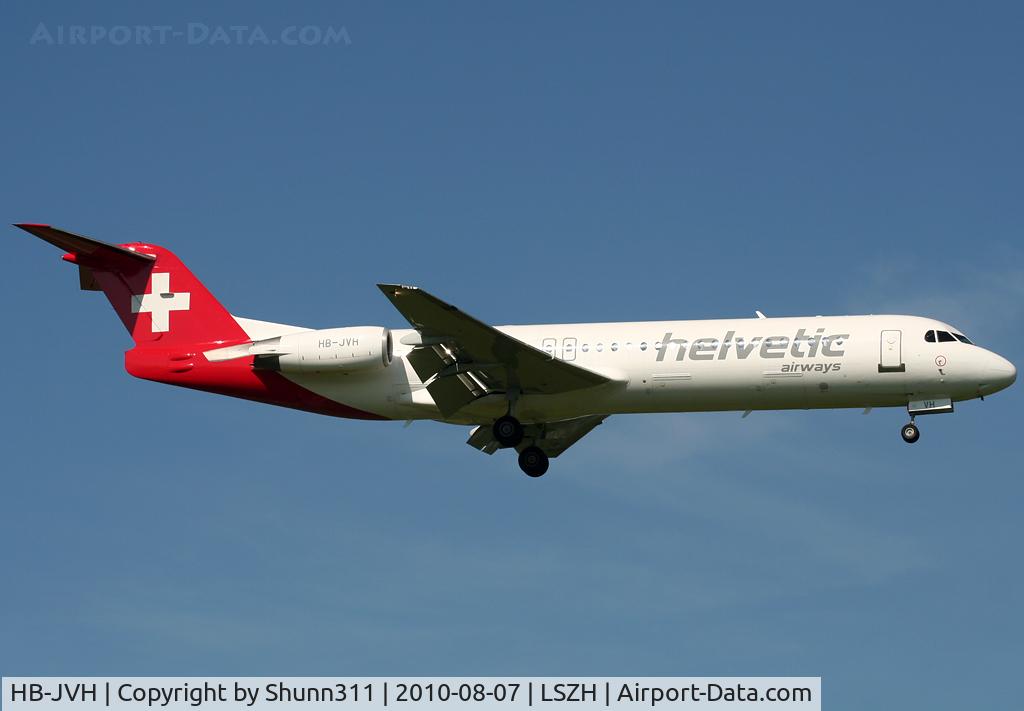 HB-JVH, 1990 Fokker 100 (F-28-0100) C/N 11324, Landing rwy 14