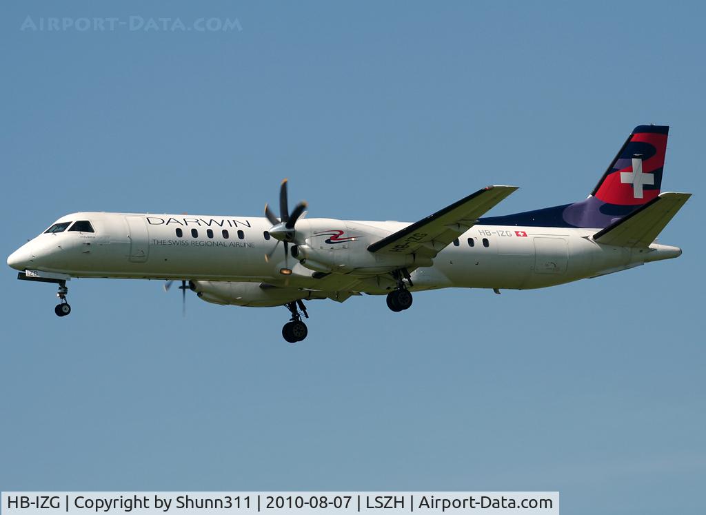 HB-IZG, 1995 Saab 2000 C/N 2000-010, Landing rwy 14