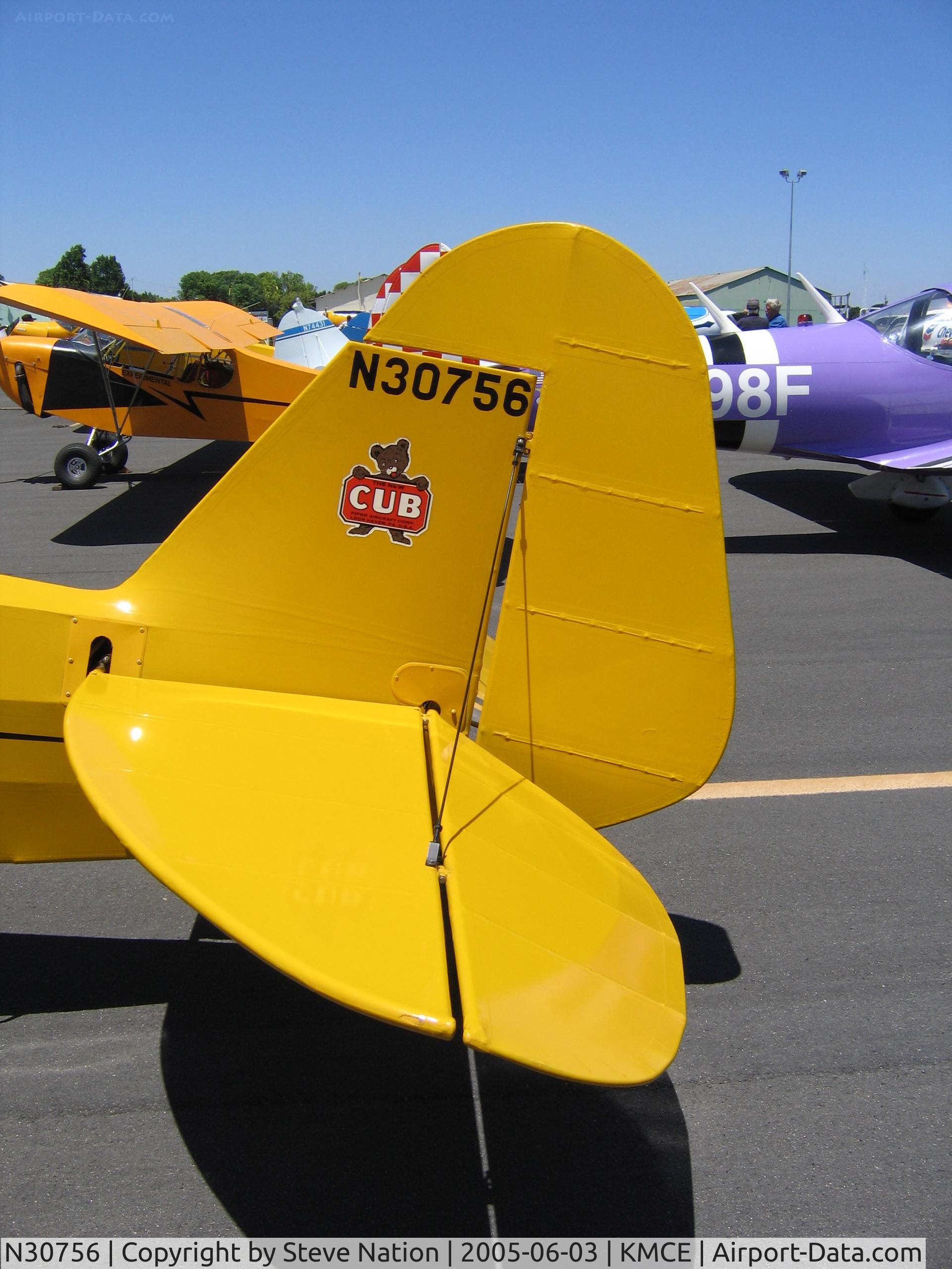 N30756, 1940 Piper J3C-65 Cub Cub C/N 5091, Close-Up of Cub emblem on tail of 1940 Piper J3C-65 Cub at 2005 Merced West Coast Antique Fly-in