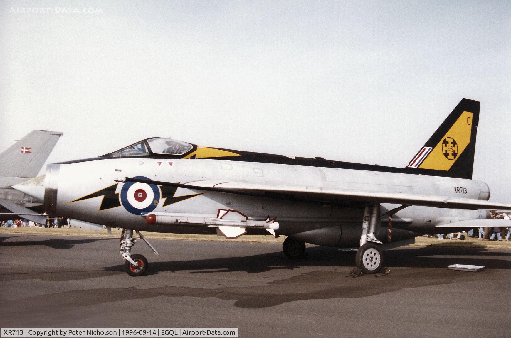 XR713, 1964 English Electric Lightning F.3 C/N 95196, Still on display at RAF Leuchars at the present time, for the 1996 Airshow this Lightning F.3 in 111 Squadron markings was displayed in the static park.