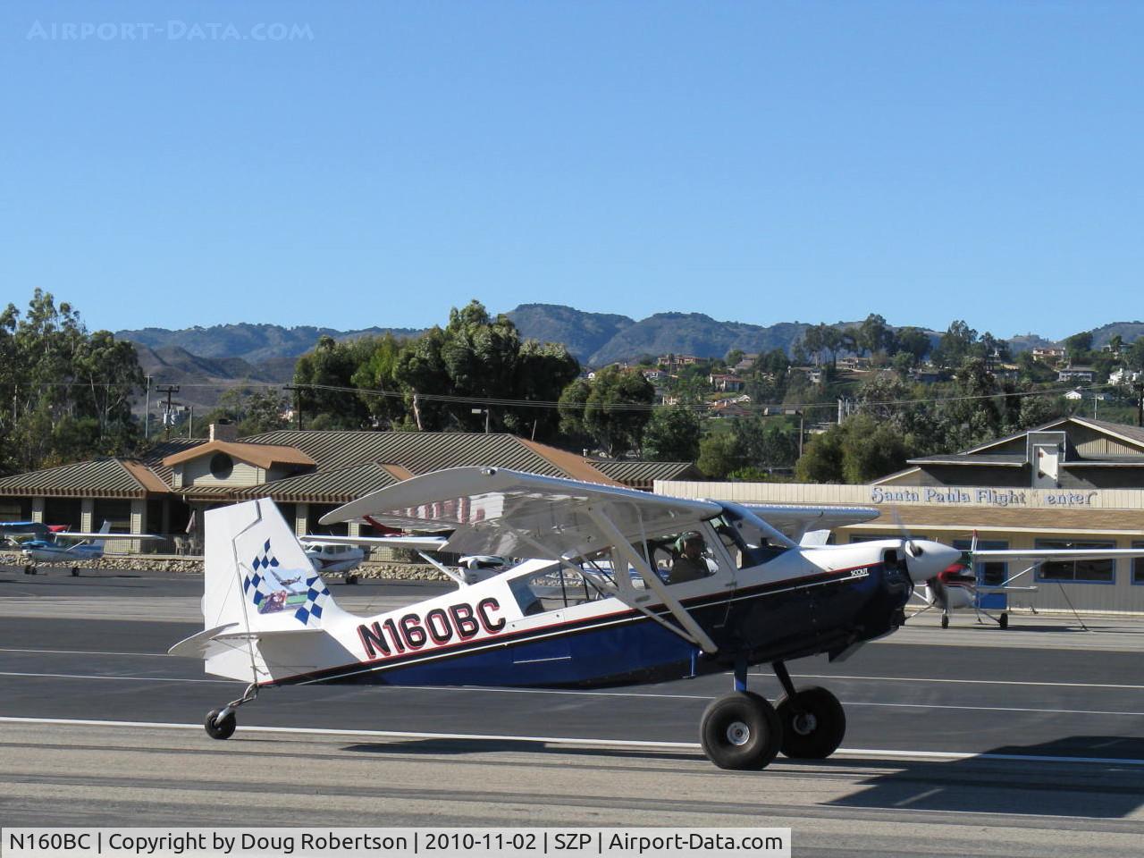 N160BC, 2004 American Champion 8GCBC Scout C/N 457-2004, 2004 American Champion 8GCBC SCOUT, Lycoming O&VO-360 180 Hp, spades, Micro vortex generators, tundra tires, taxi off Rwy 04 after landing