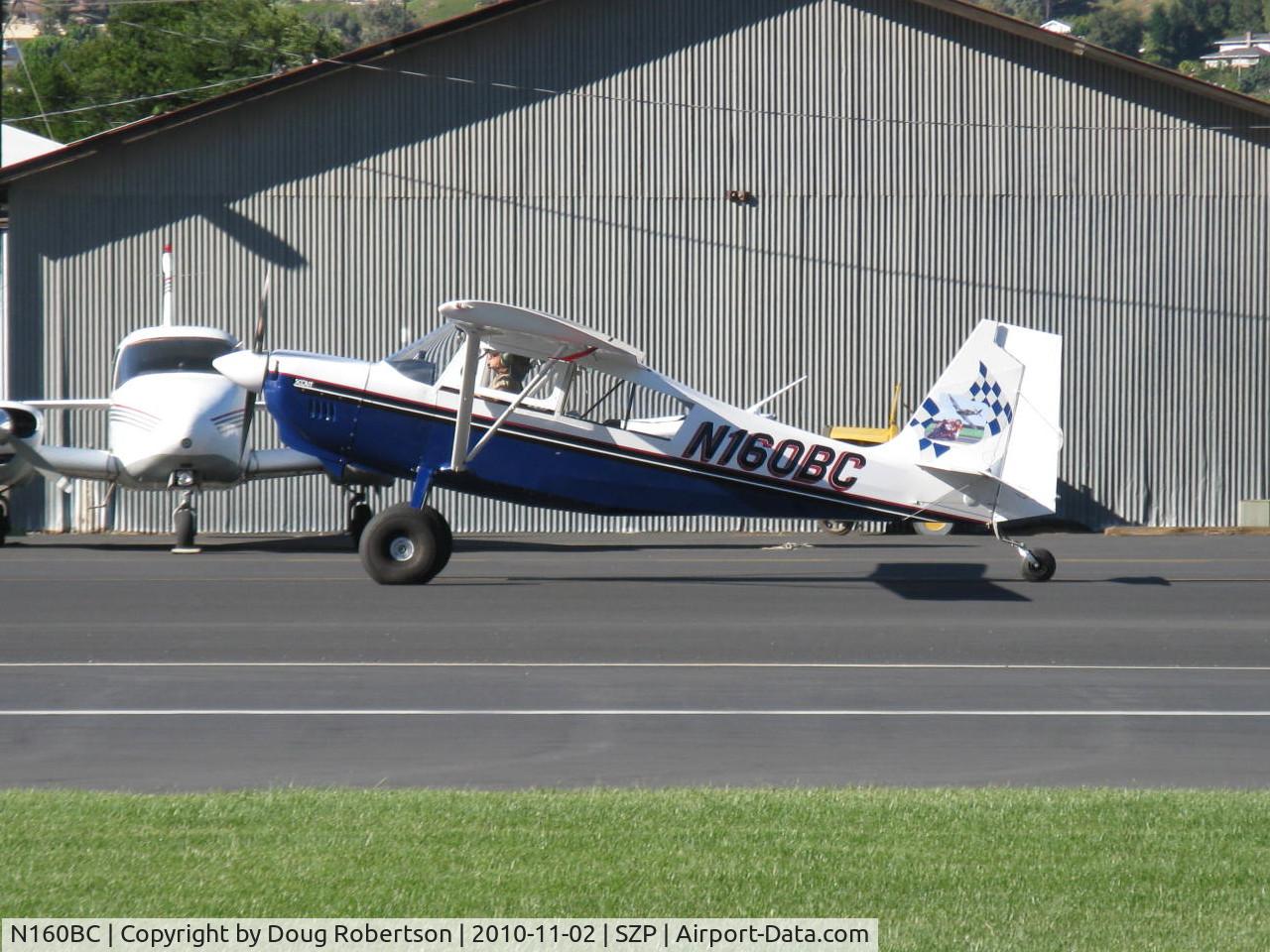 N160BC, 2004 American Champion 8GCBC Scout C/N 457-2004, 2004 American Champion 8GCBC SCOUT, Lycoming O&VO-360 180 Hp, spades, Micro vortex generators, 11 psi tundra tires, taxi to Rwy 04
