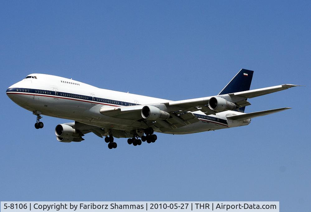 5-8106, 1969 Boeing 747-131 C/N 19668, Iranian Air Force 747-131 is coming to land RWY 29L 
EX Iraqi Airways ( YI-AGN )