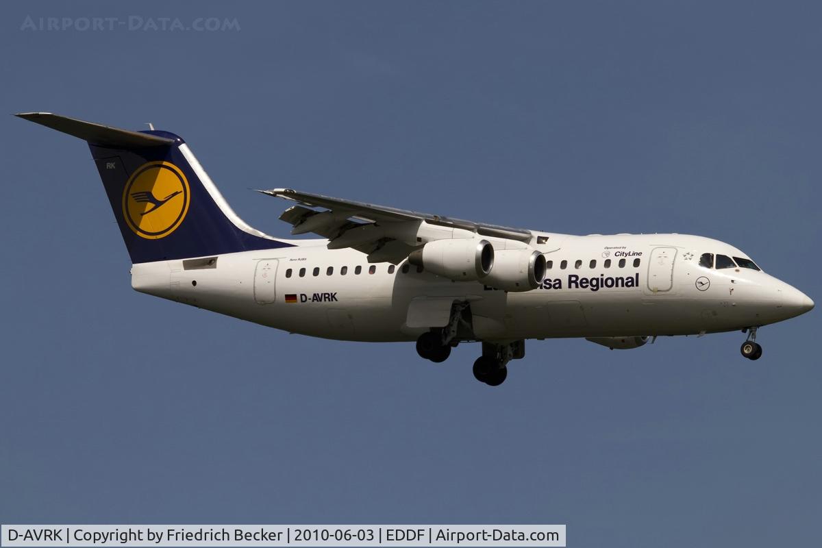 D-AVRK, 1996 British Aerospace Avro 146-RJ85 C/N E.2278, on final RW07R