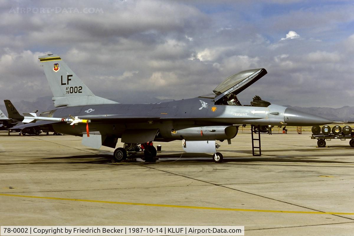 78-0002, 1978 General Dynamics F-16A Fighting Falcon C/N 61-8, flightline at Luke AFB