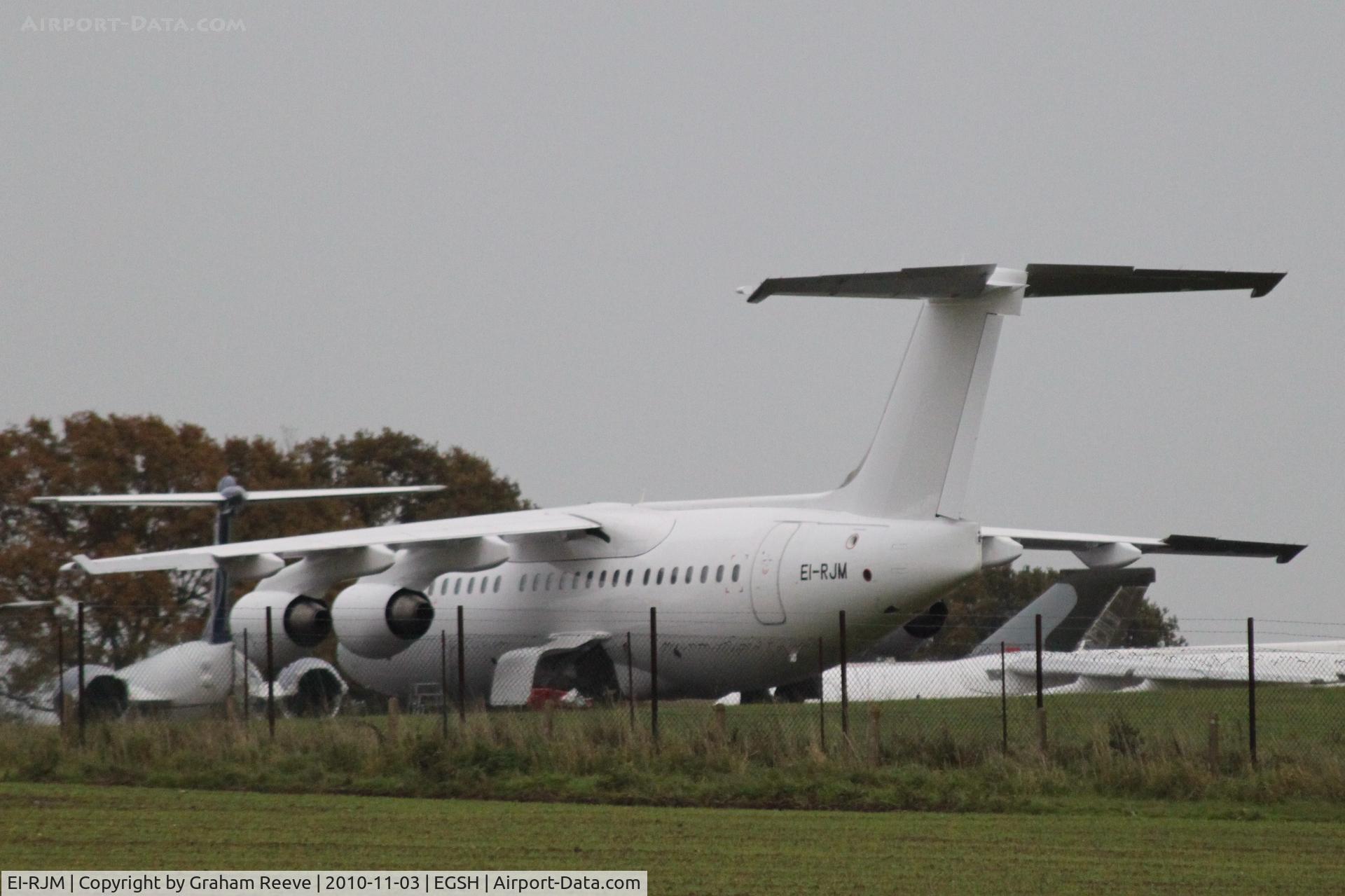 EI-RJM, 1999 British Aerospace Avro 146-RJ85A C/N E2350, Parked at Norwich.