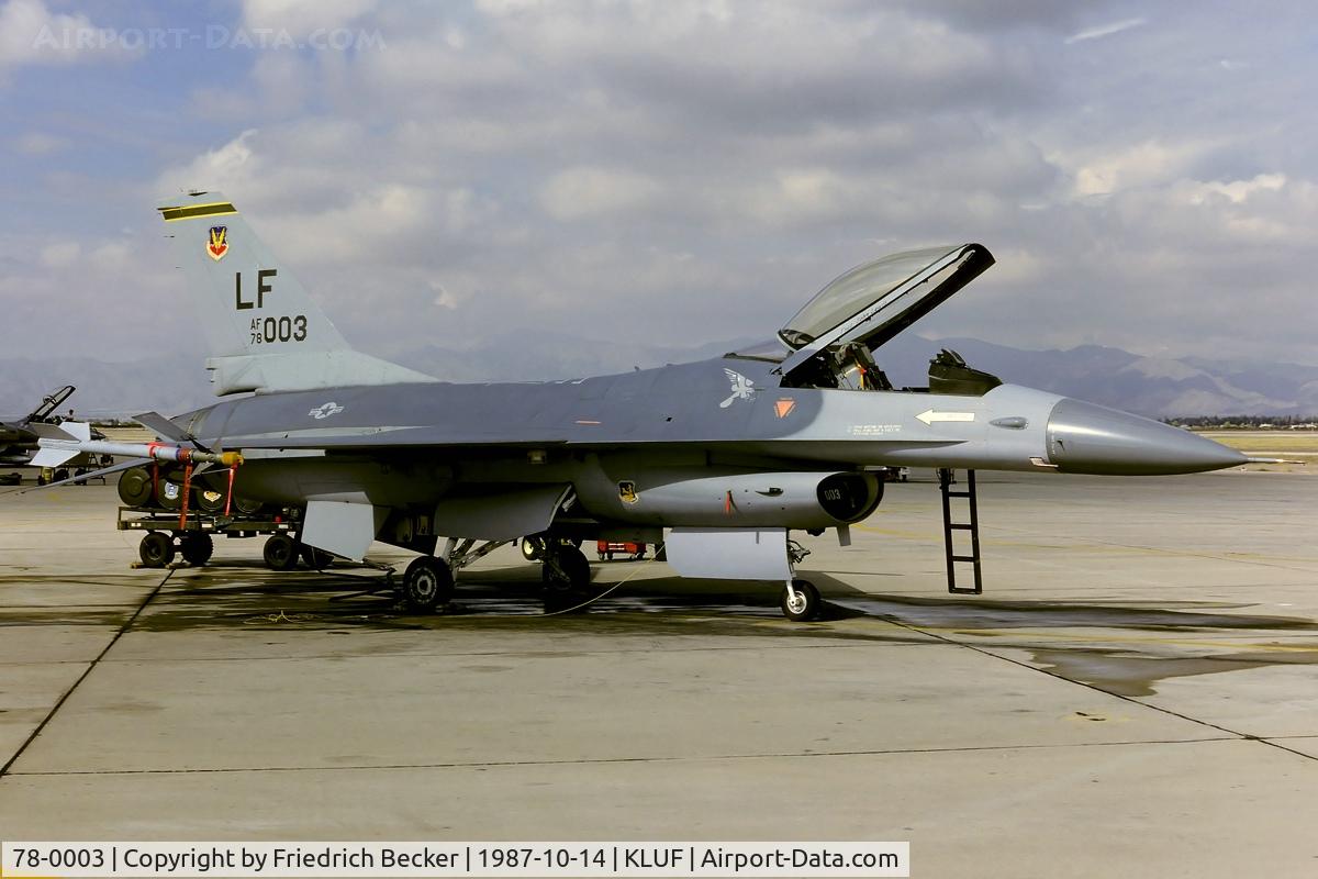 78-0003, 1978 General Dynamics F-16A Fighting Falcon C/N 61-9, flightline at Luke AFB