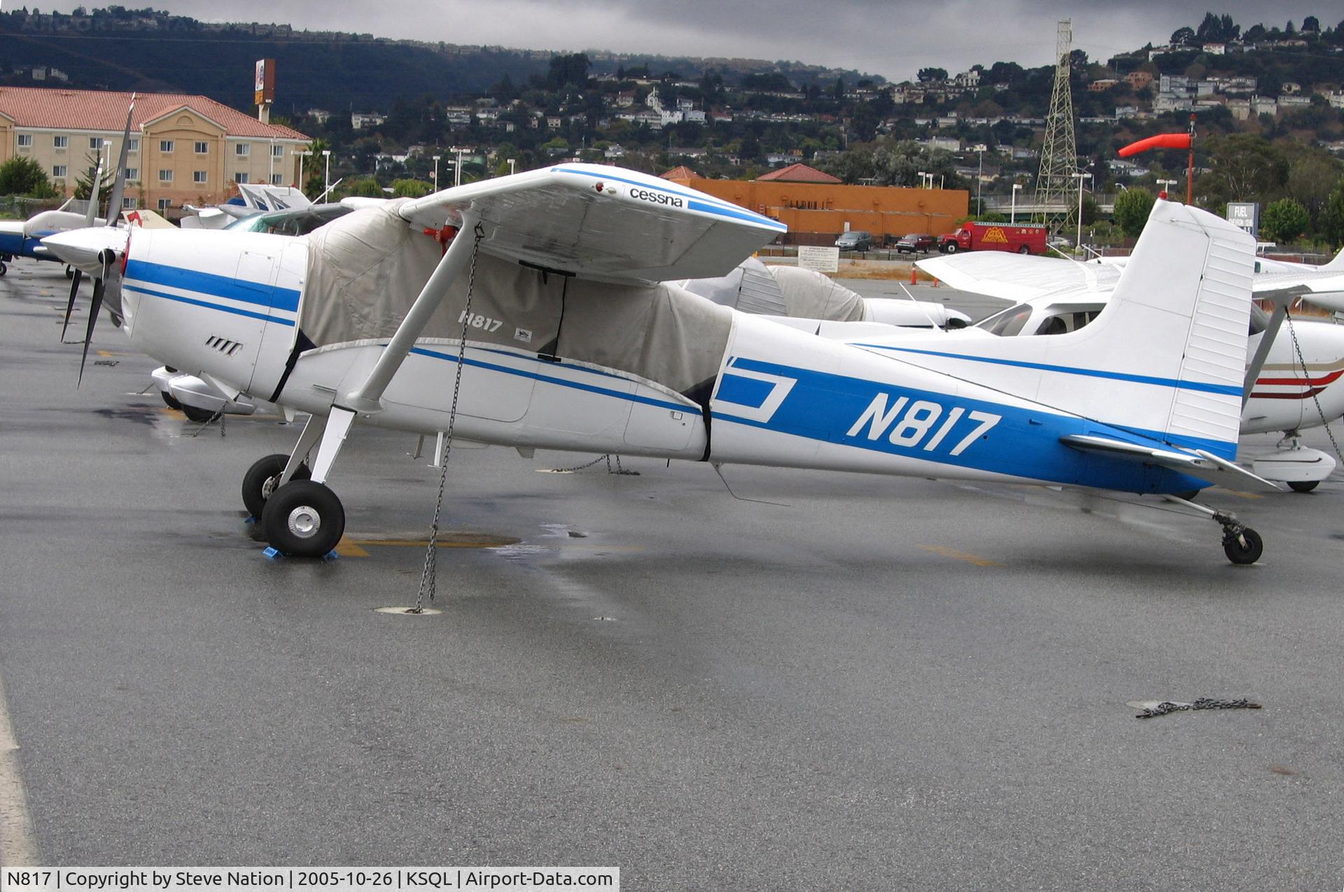 N817, 1977 Cessna 180K Skywagon C/N 18052844, Cessna 180K on San Carlos, CA visitors ramp on very windy day with rain in the forecast