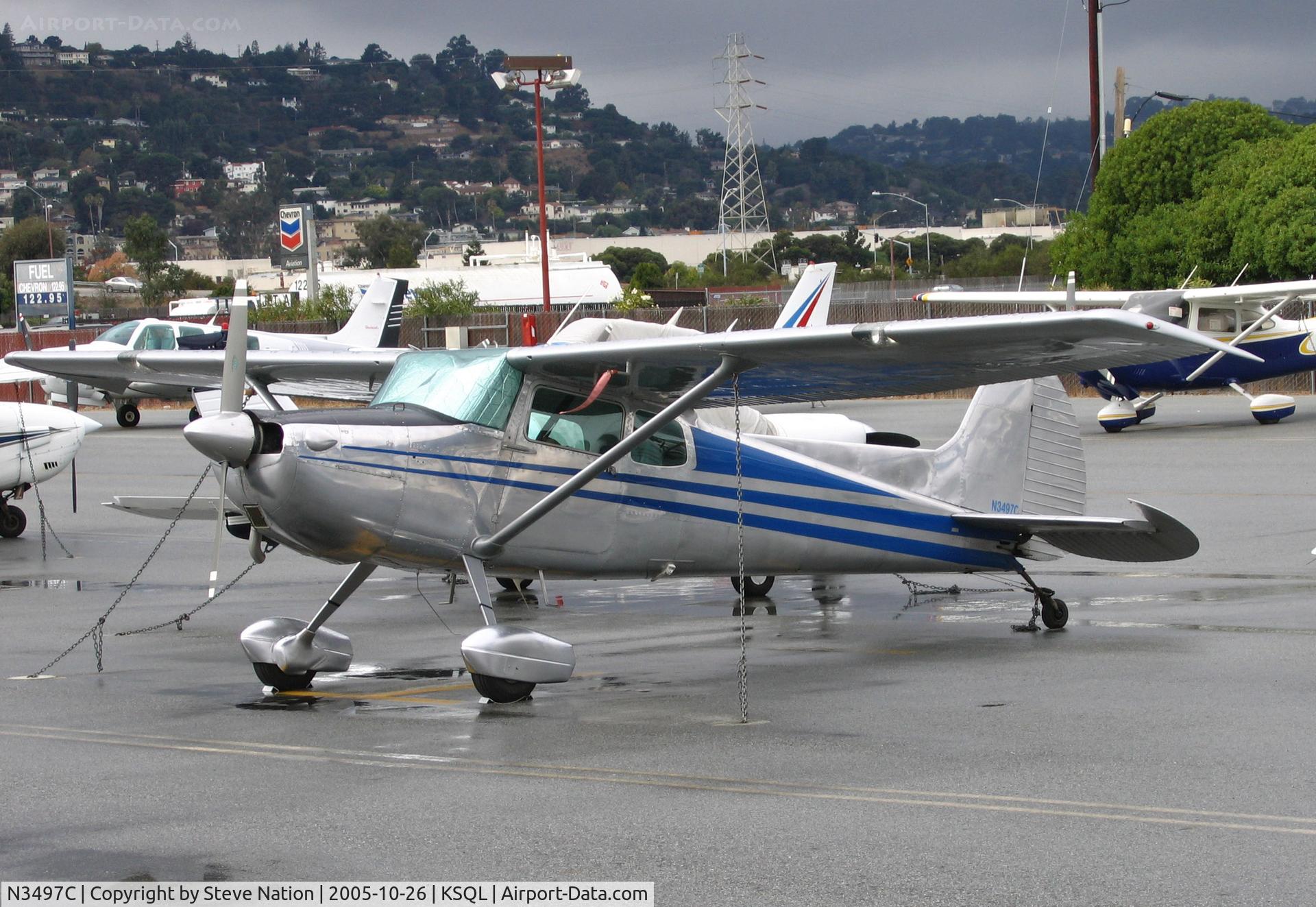 N3497C, 1955 Cessna 170B C/N 26540, 1955 Cessna 170B on transient ramp visiting from Reno, NV - San Carlos, CA