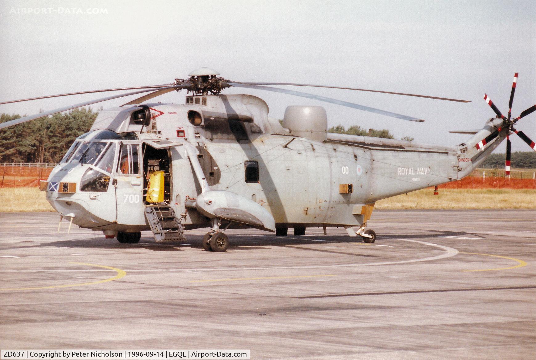 ZD637, Westland Sea King HAS.6 C/N WA946, Sea King HAS.5 of 819 Squadron at RNAS Prestwick on display at the 1996 RAF Leuchars Airshow.