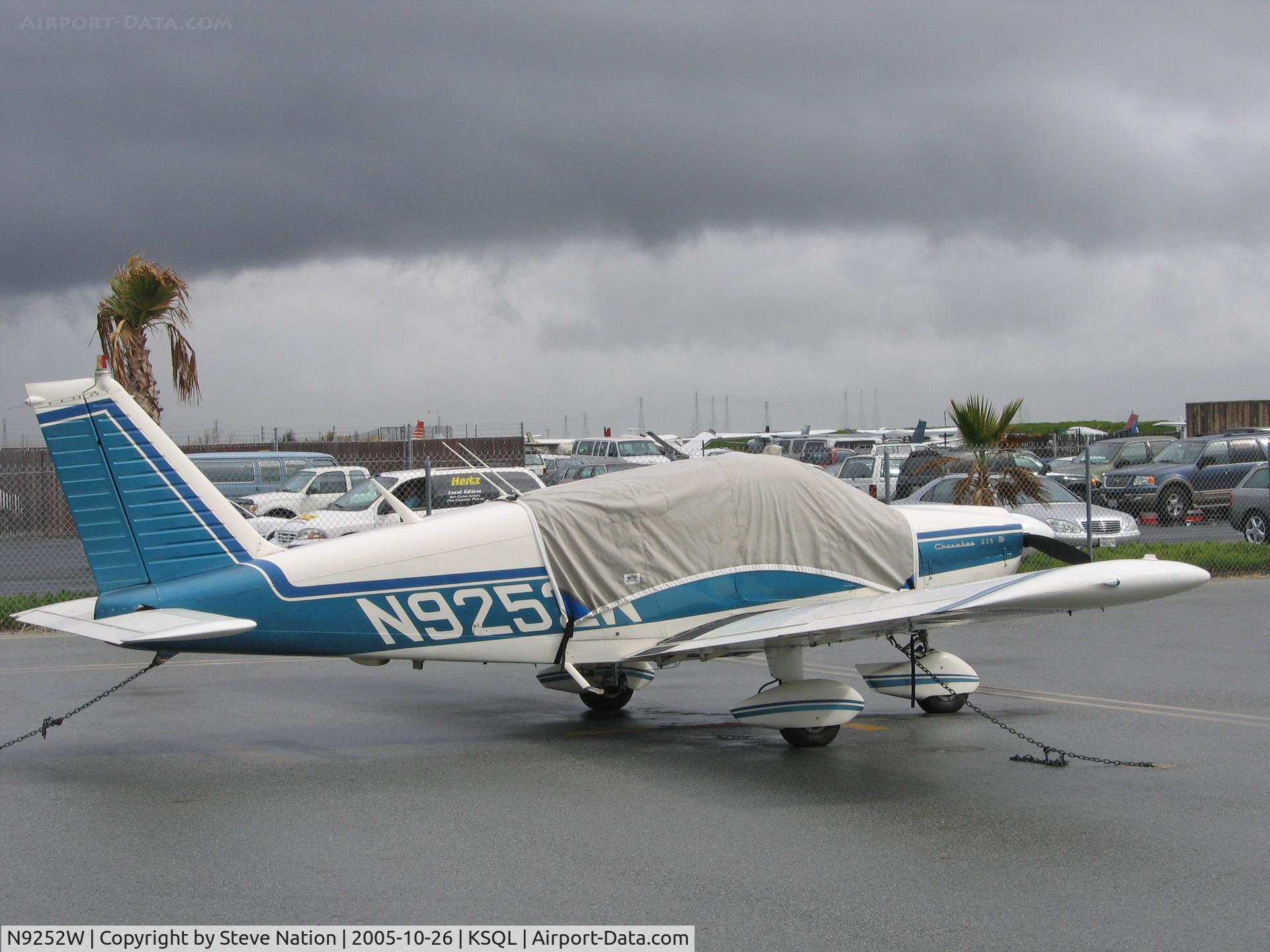 N9252W, 1967 Piper PA-28-235 Cherokee C/N 28-10923, 1967 Piper PA-28-235 on visitors ramp and buttoned up before the rain @ San Carlos, CA