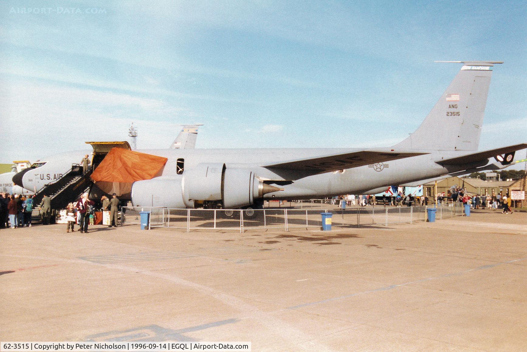 62-3515, 1962 Boeing KC-135R Stratotanker C/N 18498, KC-135R Stratotanker, callsign Pack 99, of 133rd Air Refuelling Squadron New Hampshire Air National Guard on display at the 1996 RAF Leuchars Airshow.