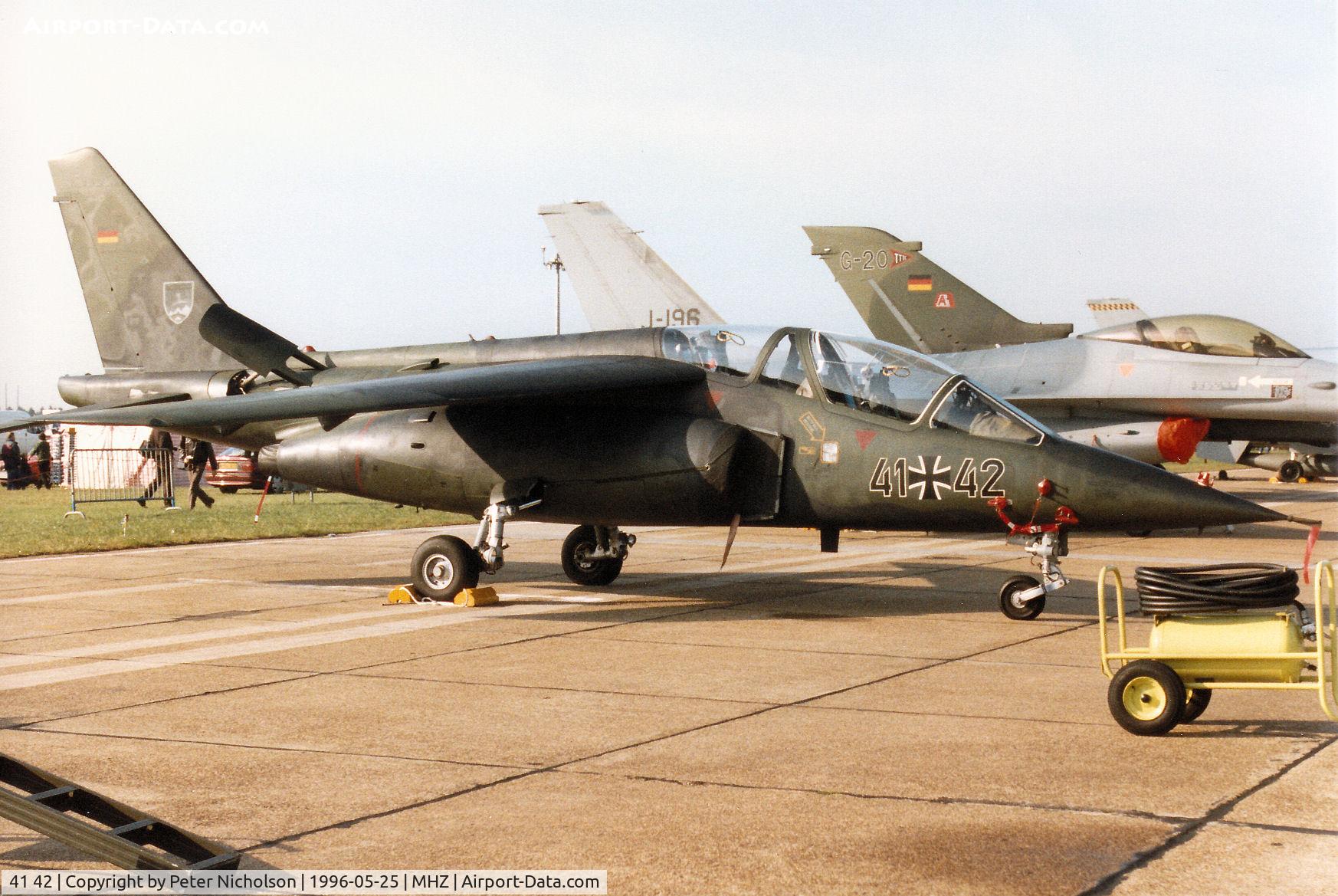 41 42, Dassault-Dornier Alpha Jet A C/N 0142, German Air Force Alpha Jet of FLGP on display at the 1996 RAF Mildenhall Air Fete.
