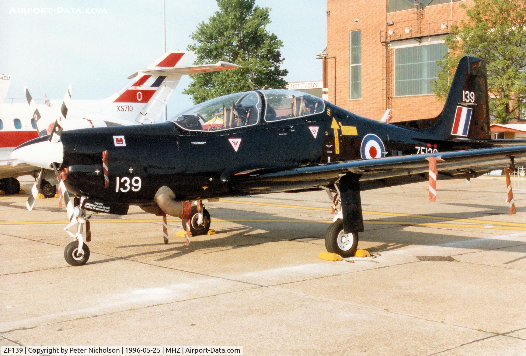 ZF139, 1988 Short S-312 Tucano T1 C/N S005/T5, Tucano T.1 of RAF Linton-on-Ouse's 1 Flying Training School on display at the 1996 RAF Mildenhall Air Fete.