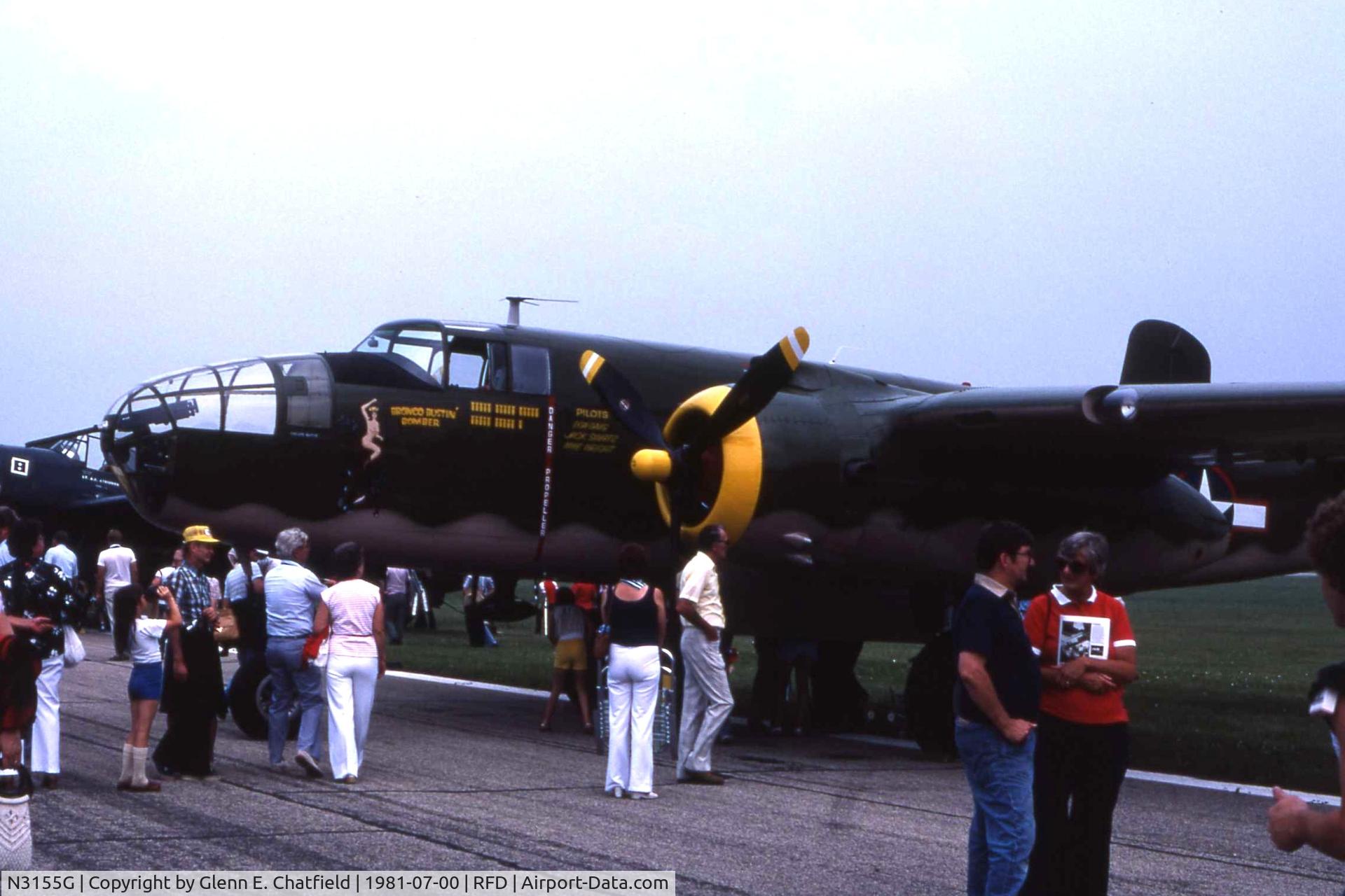 N3155G, North American TB-25N Mitchell C/N 108-34107, Forgot to reset the film speed so it is an underexposed 35mm slide.  Air show time