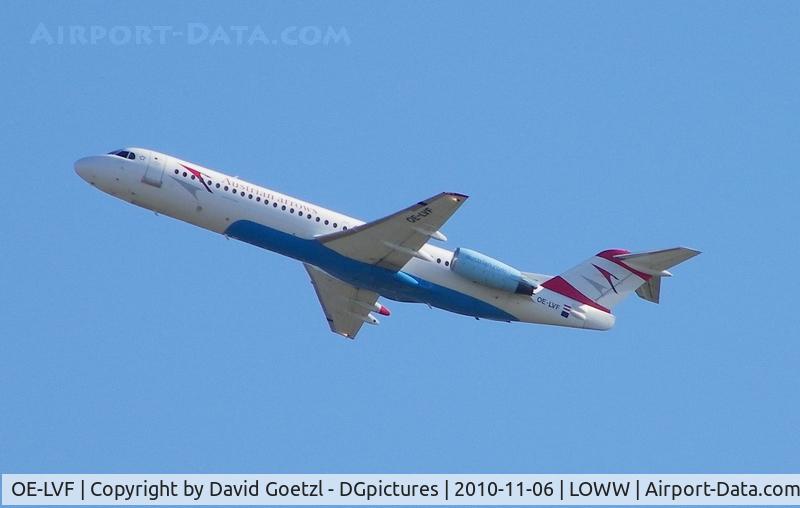 OE-LVF, 1993 Fokker 100 (F-28-0100) C/N 11483, Departing runway 34.