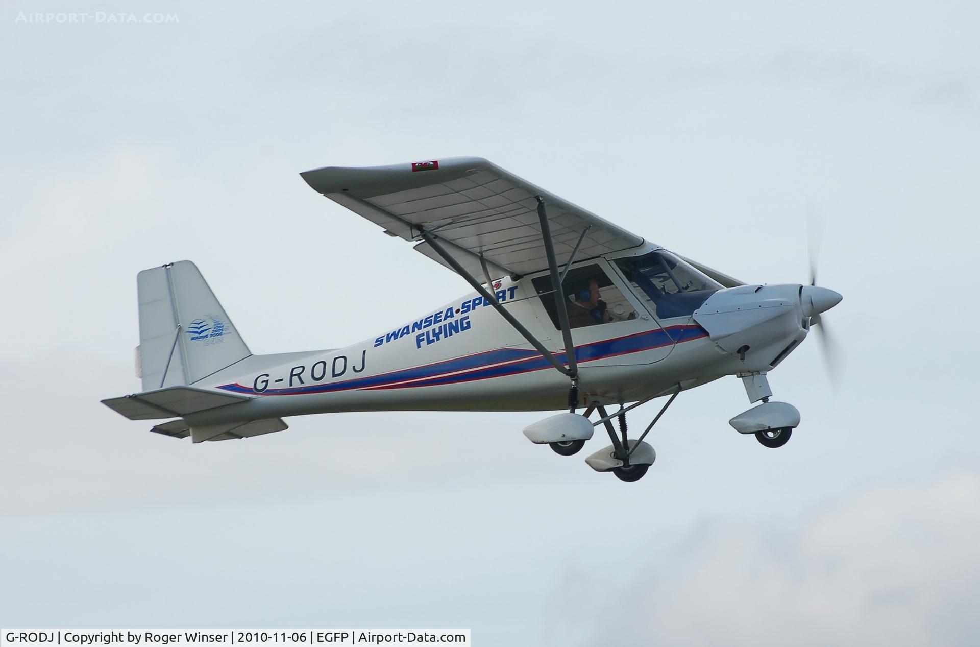 G-RODJ, 2007 Comco Ikarus C42 FB80 C/N 0709-6912, Resident Ikarus C42 departing Runway 04