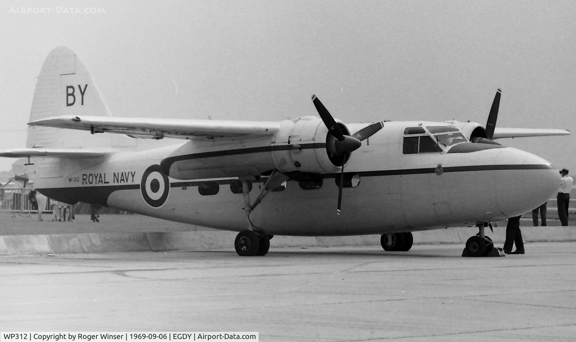 WP312, 1952 Percival P-57 Sea Prince T1 C/N PAC/P/62, Coded BY of RNAS Brawdy Station Flight on display at RNAS Yeovilton Naval Air Day circa 1969.