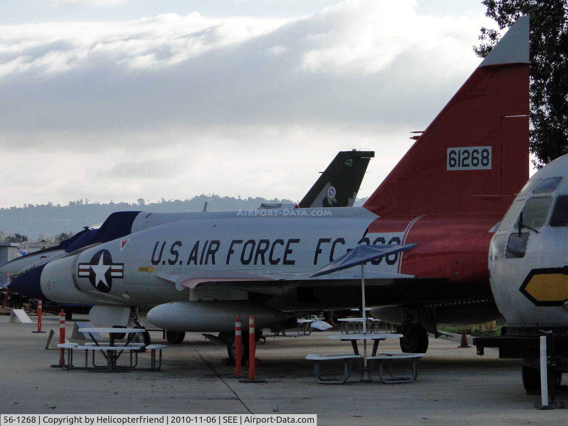 56-1268, 1956 Convair F-102A Delta Dagger C/N 8-10-485, Sent to MASDC (Military Aircraft Storage & Disposition Center) as FJ0234 Jul 22, 1974.  Preserved at Kelly AFB, TX.  In 2010 is at Gillespie Field with San Diego Air and Space Museum.