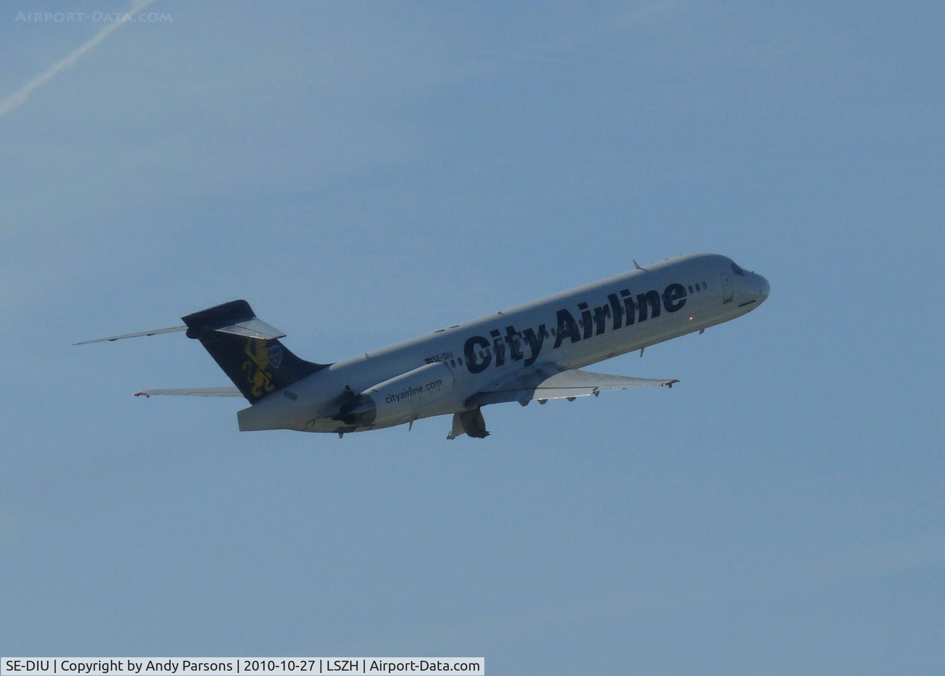 SE-DIU, 1991 McDonnell Douglas MD-87 (DC-9-87) C/N 53011, Departing Zurich in its new City Airline colours