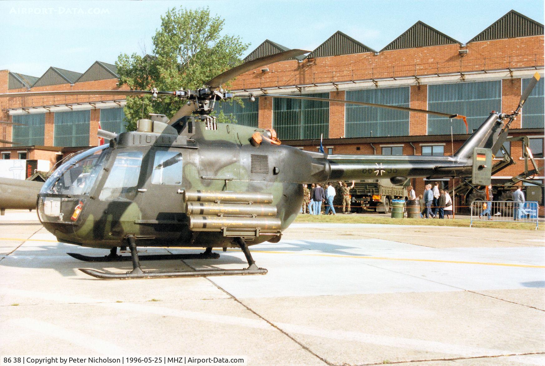 86 38, MBB Bo.105P C/N 6038, MBB Bo.105P of German Army's HFR-36 on display at the 1996 RAF Mildenhall Air Fete.