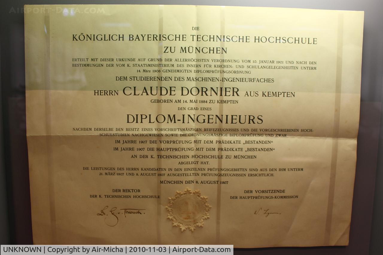 UNKNOWN, Miscellaneous Various C/N unknown, Certificate of Claude Dornier the Constuctor!