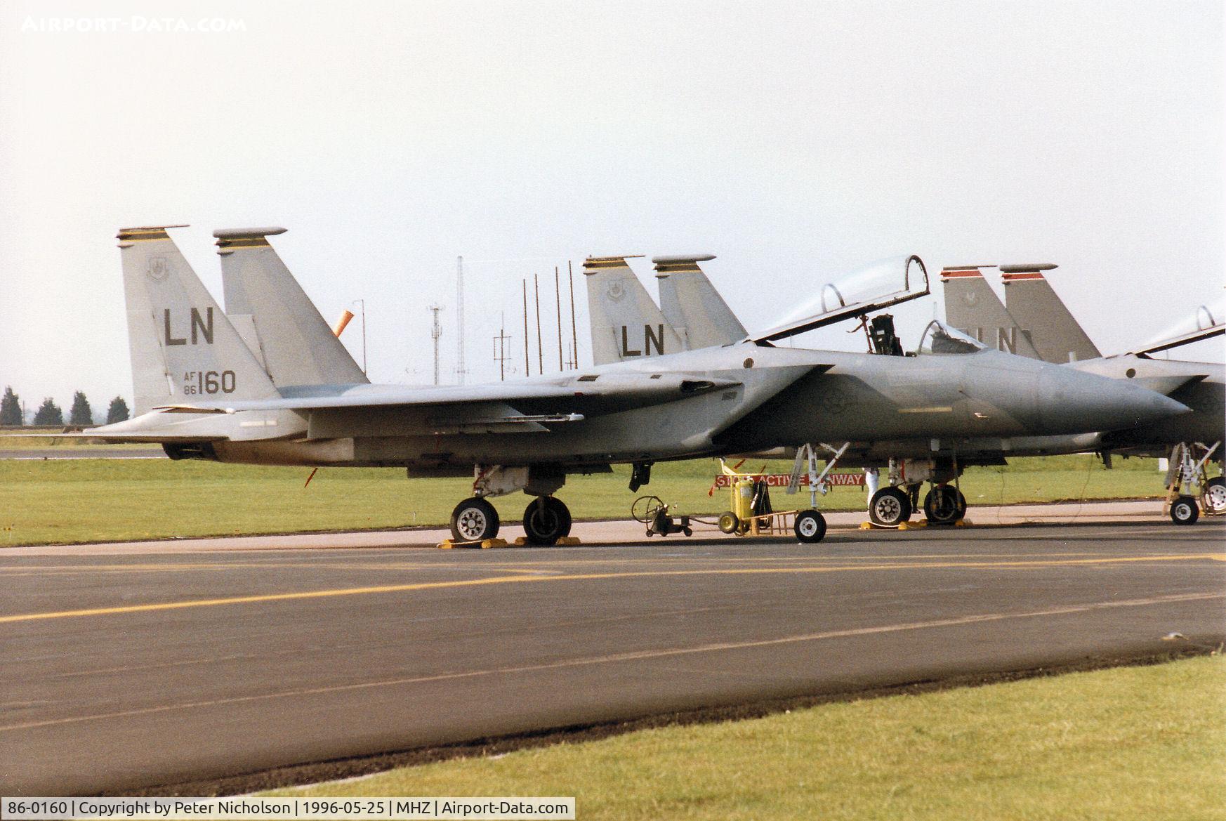 86-0160, 1986 McDonnell Douglas F-15C Eagle C/N 1007/C388, F-15C Eagle of 493rd Fighter Squadron/48th Fighter Wing at RAF Lakenheath on the flight-line at the 1996 RAF Mildenhall Air Fete.
