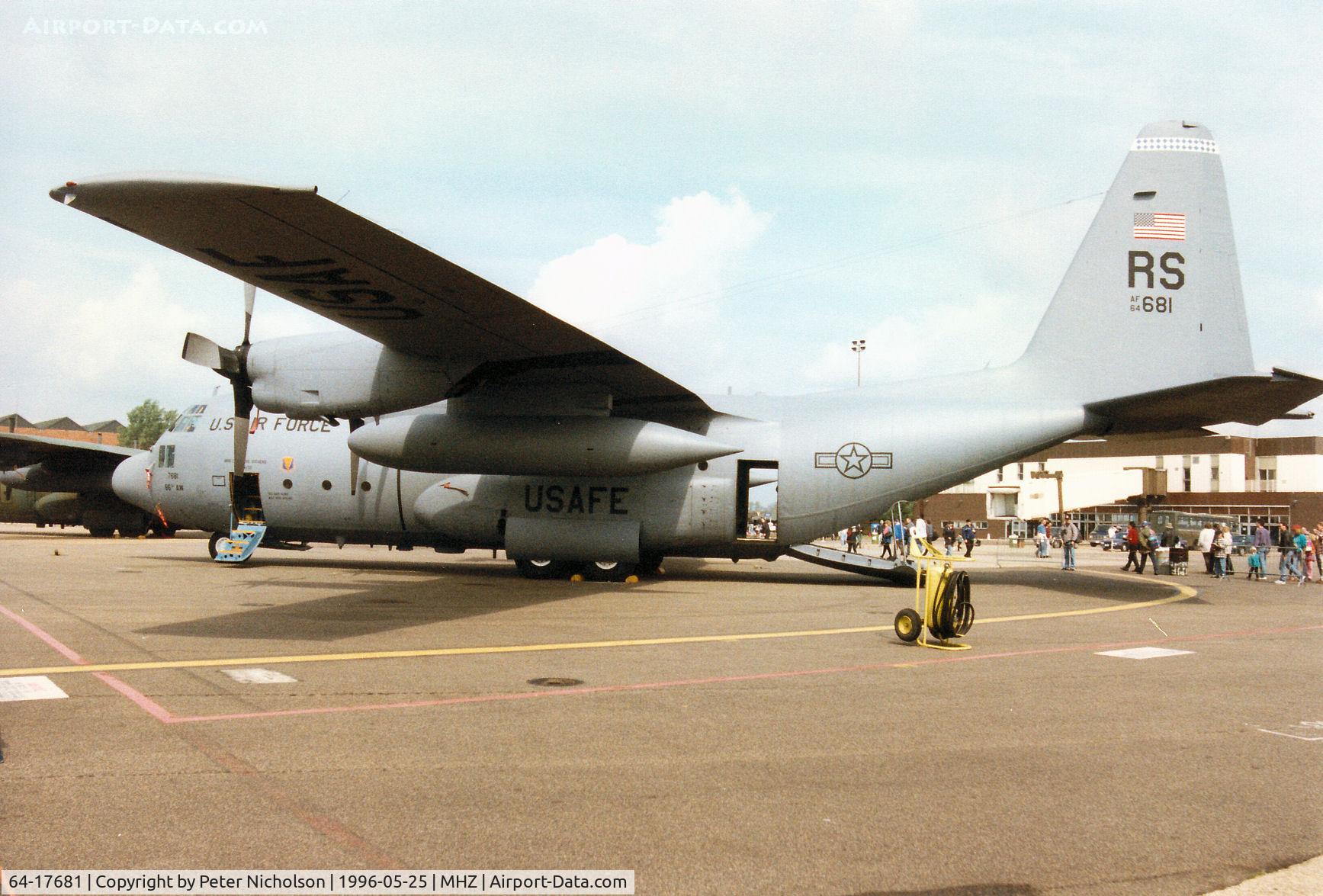 64-17681, 1964 Lockheed C-130E Hercules C/N 382-4069, C-130E Hercules of Ramstein's 37th Airlift Squadron/86th Airlift Wing on display at the 1996 RAF Mildenhall Air Fete.