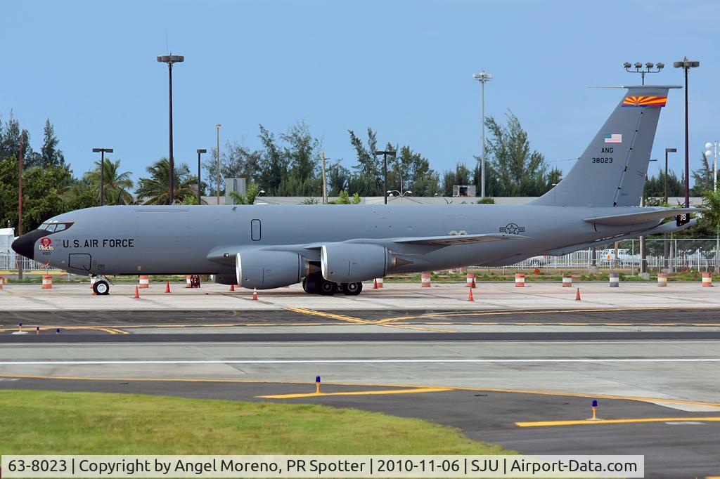 63-8023, 1963 Boeing KC-135R Stratotanker C/N 18640, This KC-135 has a sticker of the Arizona Diamonds Back.