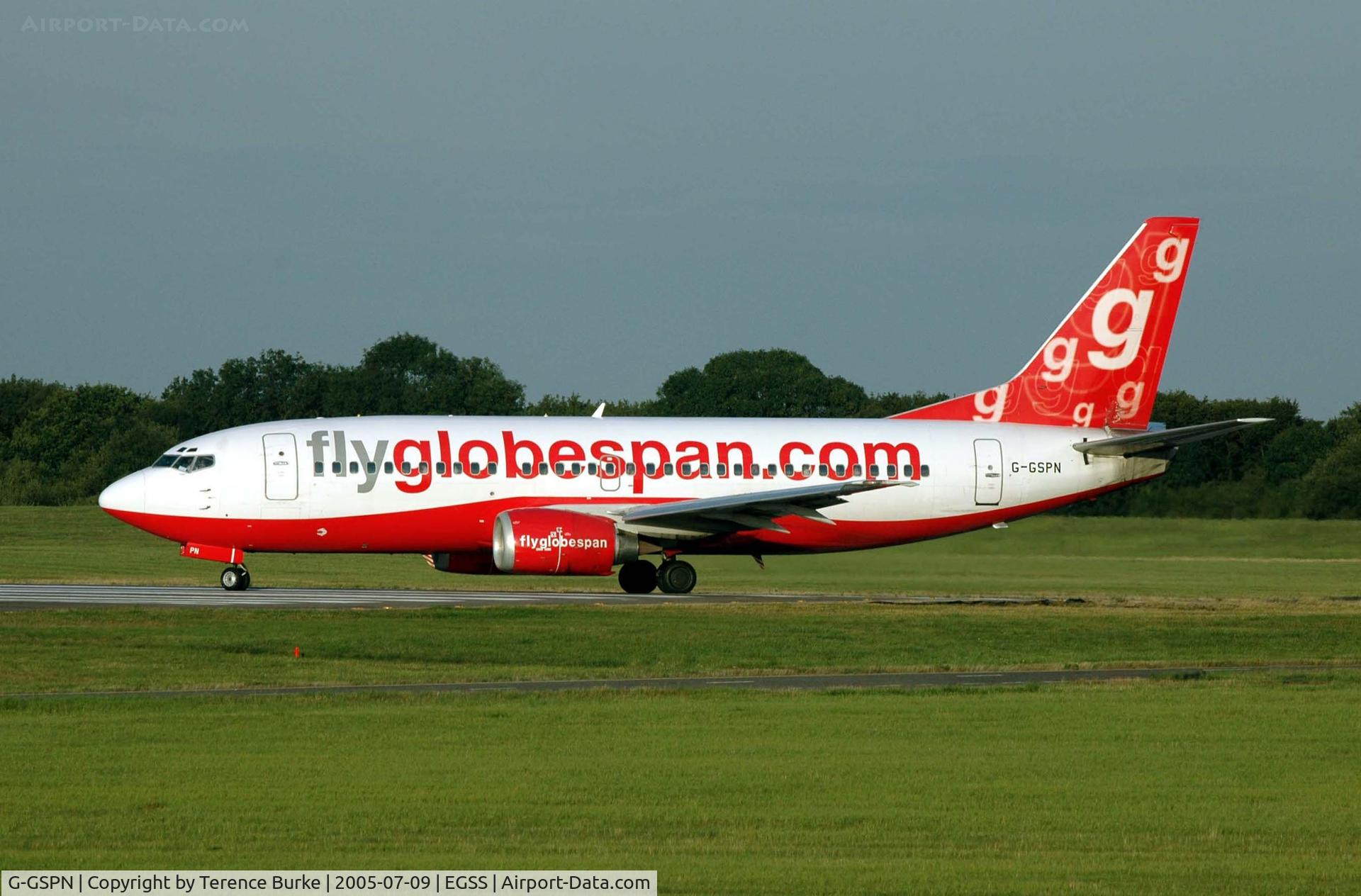 G-GSPN, 1999 Boeing 737-31S C/N 29267, Line up for RNY 05 Stansted, (July 2005)