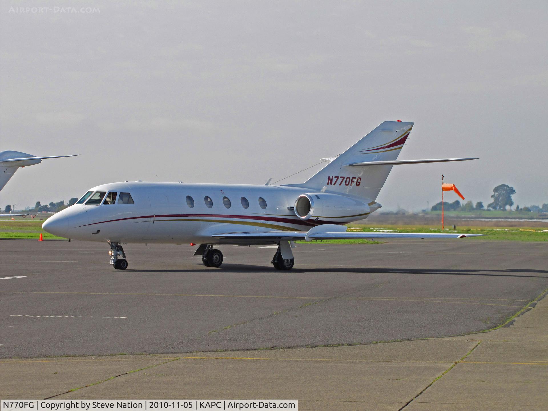 N770FG, 1967 Dassault Falcon (Mystere) 20-5 C/N 116, Timothy J. Flynn (Las Vegas, NV) 1967 Fan Jet Falcon arriving from KHND/Henderson Executive Airport, Las Vegas, NV turning on to bizjet ramp