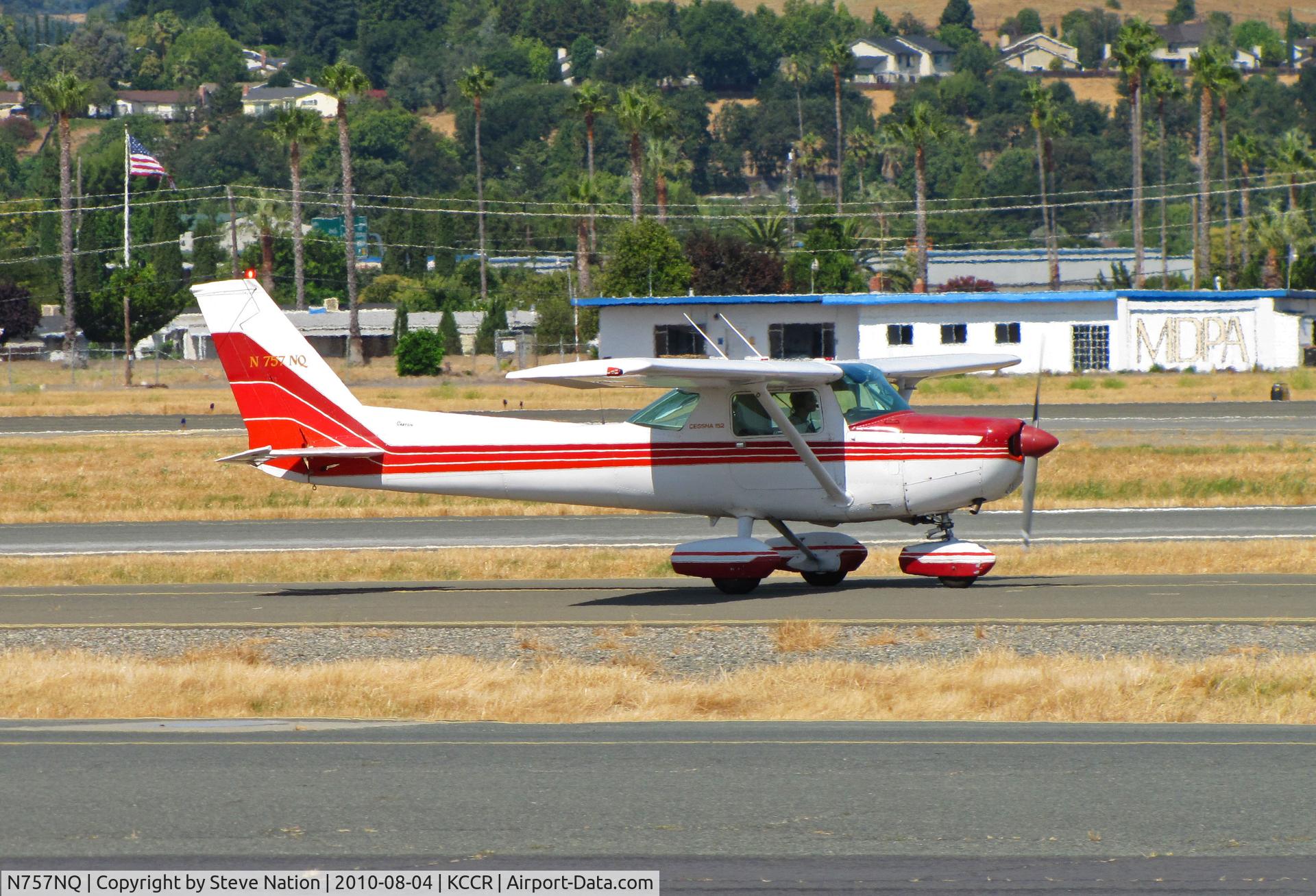 N757NQ, 1977 Cessna 152 C/N 15279876, Student pilot of this Pacific States Aviation 1977 Cessna 152 taxis out for her first solo flight @ KCCR/Buchanan Field, Concord, CA