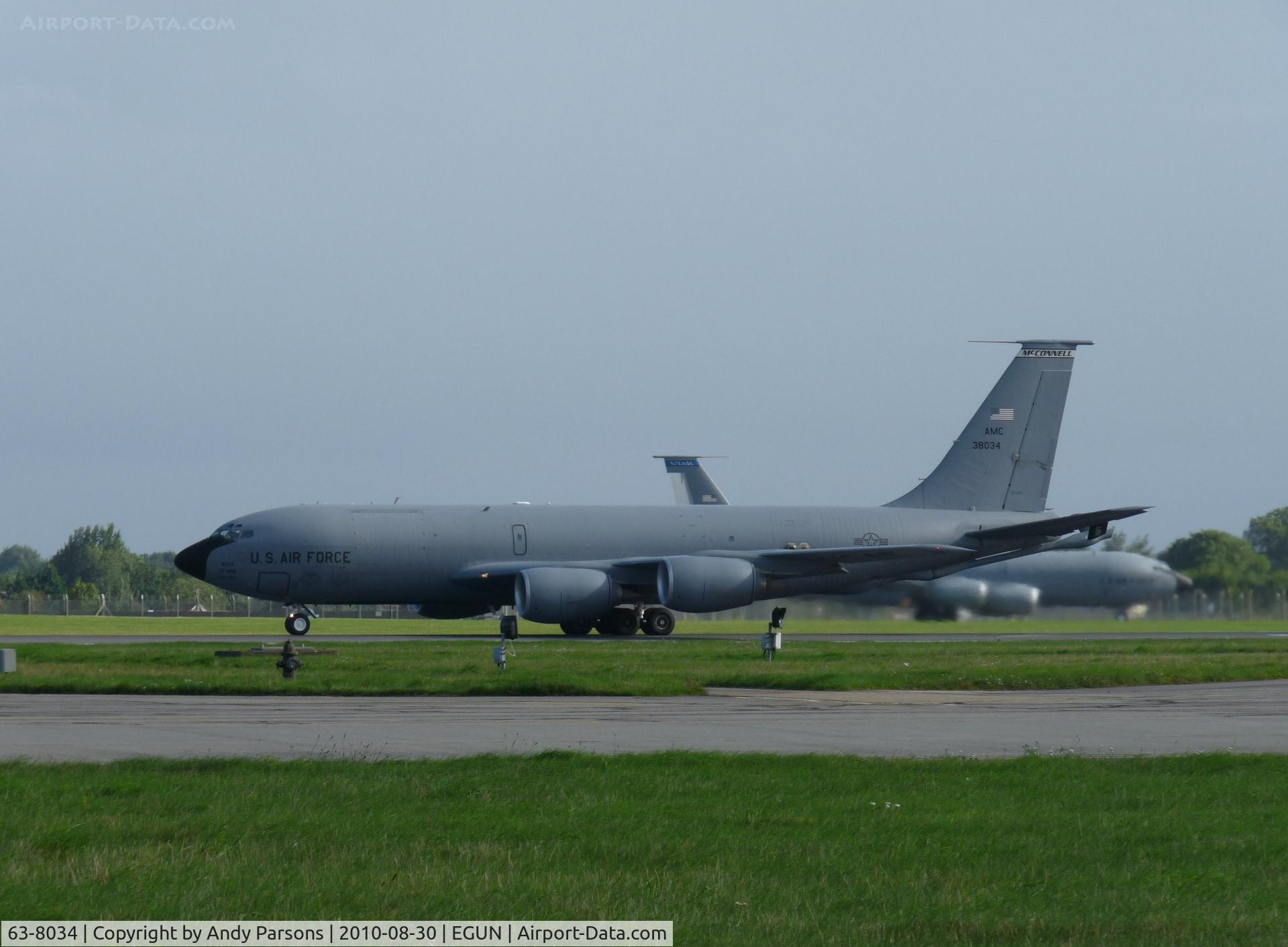 63-8034, Boeing KC-135R Stratotanker C/N 18651, 22 Arw Kc135 departing Mildenhall