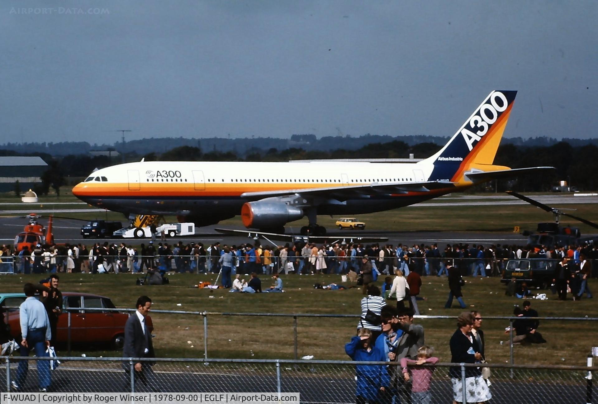 F-WUAD, 1973 Airbus A300B2-103 C/N 003, A300 demonstrator at the Farnborough Airshow September 1978.