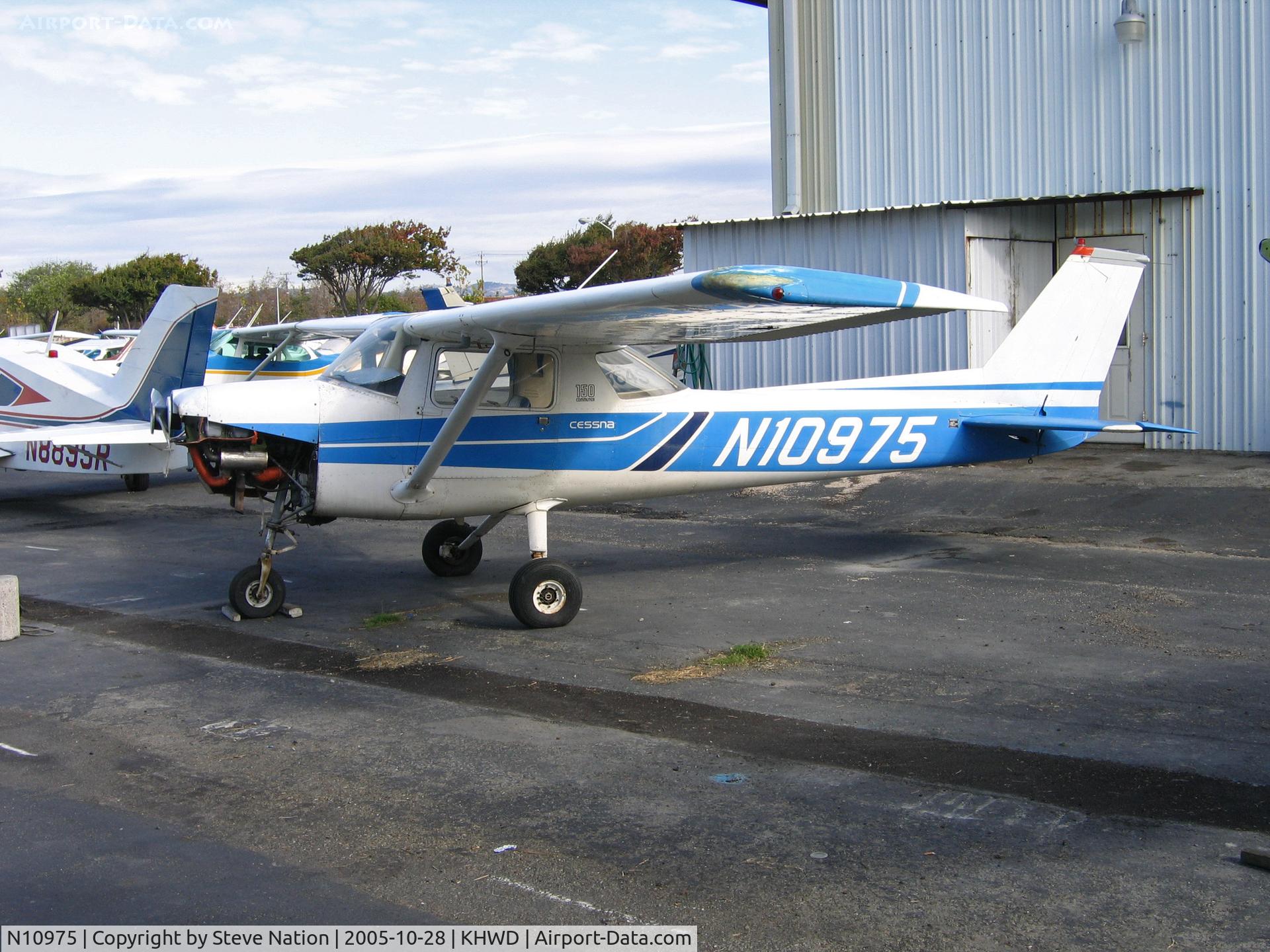 N10975, 1973 Cessna 150L C/N 15075179, 1973 Cessna 150L minus cowling cover @ KHWD/Hayward Air Terminal, CA home base in Oct 2005