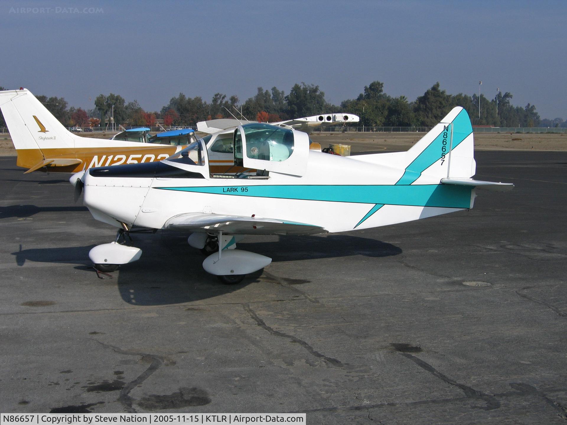N86657, 1966 Helton LARK 95 C/N 9506, 1966 Helton LARK 95 @ KTLR/Mefford Field, Tulare, CA home base in Nov 2005 (fatal crash near Dayton, OH on Jun 17, 2008)