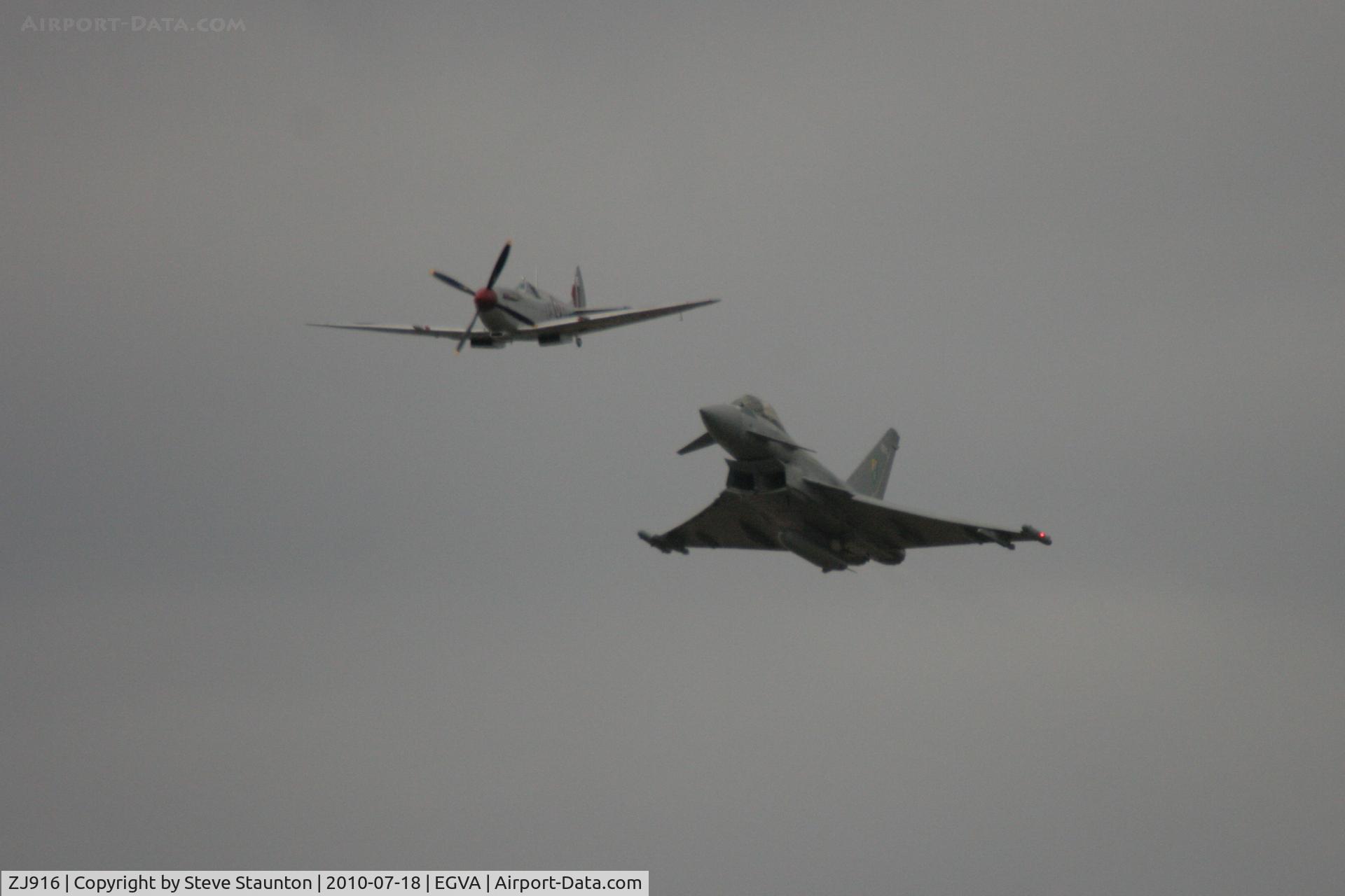 ZJ916, 2005 Eurofighter EF-2000 Typhoon FGR4 C/N 0057/BS007, Taken at the Royal International Air Tattoo 2010, displayed with Spitfire MK356 of the Battle of Britian Memorial Flight