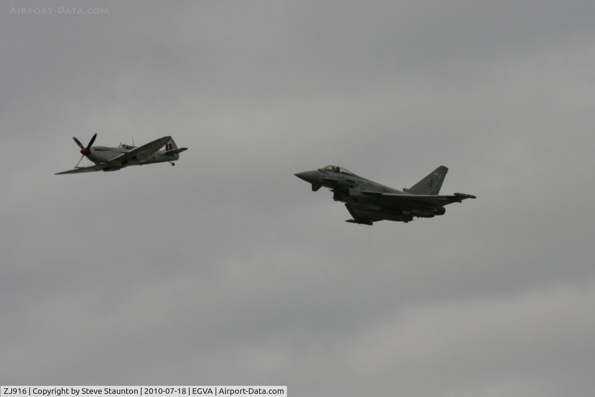 ZJ916, 2005 Eurofighter EF-2000 Typhoon FGR4 C/N 0057/BS007, Taken at the Royal International Air Tattoo 2010, displayed with Spitfire MK356 of the Battle of Britian Memorial Flight