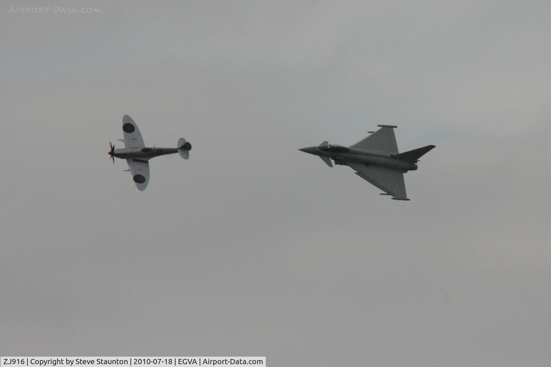 ZJ916, 2005 Eurofighter EF-2000 Typhoon FGR4 C/N 0057/BS007, Taken at the Royal International Air Tattoo 2010, displayed with Spitfire MK356 of the Battle of Britian Memorial Flight