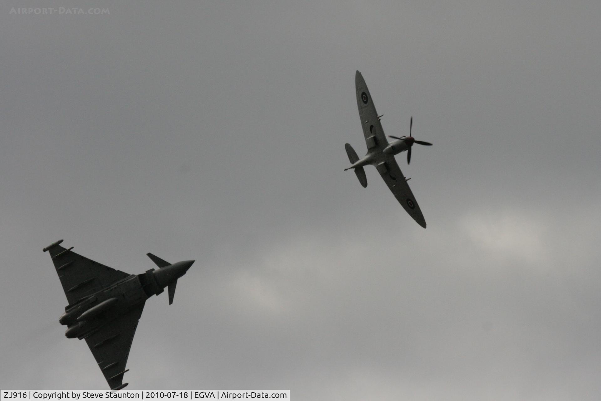 ZJ916, 2005 Eurofighter EF-2000 Typhoon FGR4 C/N 0057/BS007, Taken at the Royal International Air Tattoo 2010, displayed with Spitfire MK356 of the Battle of Britian Memorial Flight