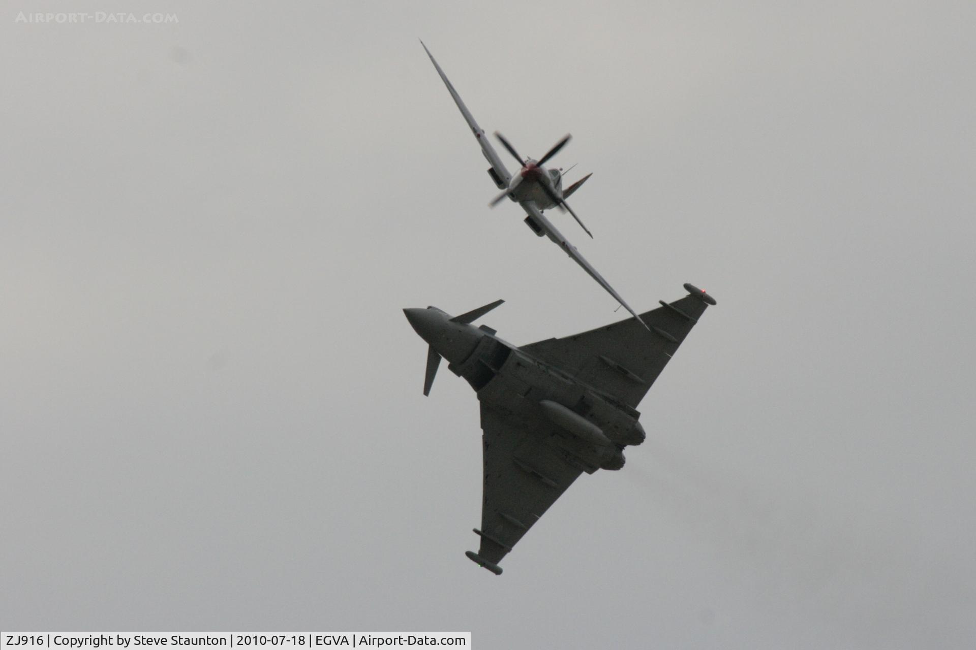 ZJ916, 2005 Eurofighter EF-2000 Typhoon FGR4 C/N 0057/BS007, Taken at the Royal International Air Tattoo 2010, displayed with Spitfire MK356 of the Battle of Britian Memorial Flight