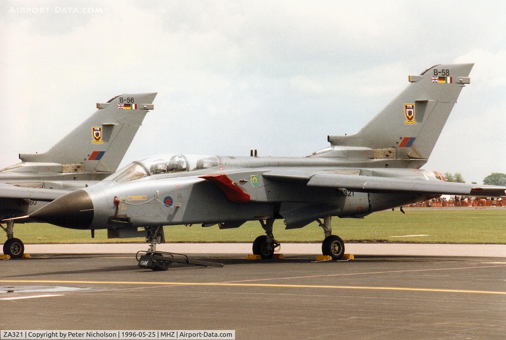 ZA321, 1980 Panavia Tornado GR.1 C/N 007/BS001/3003, Tornado GR.1 of RAF Cottesmore's Tri-National Tornado Training Establishment - TTTE - in the 1996 display season markings on the flight-line at the 1996 RAF Mildenhall Air Fete.
