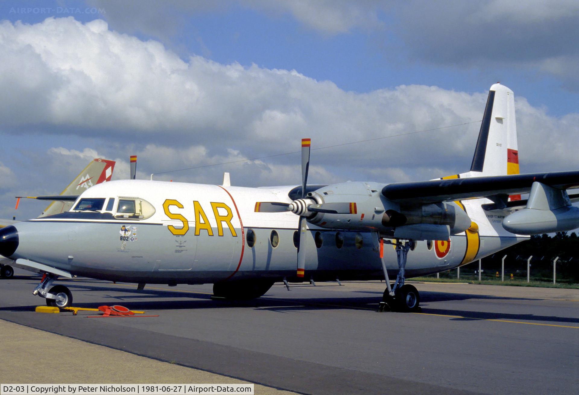 D2-03, 1979 Fokker F-27M-400MPA C/N 10587, Spanish Air Force F-27M-400MPA Friendship of Esquadron 802 on display at the 1981 Intnl Air Tattoo at RAF Greenham Common.