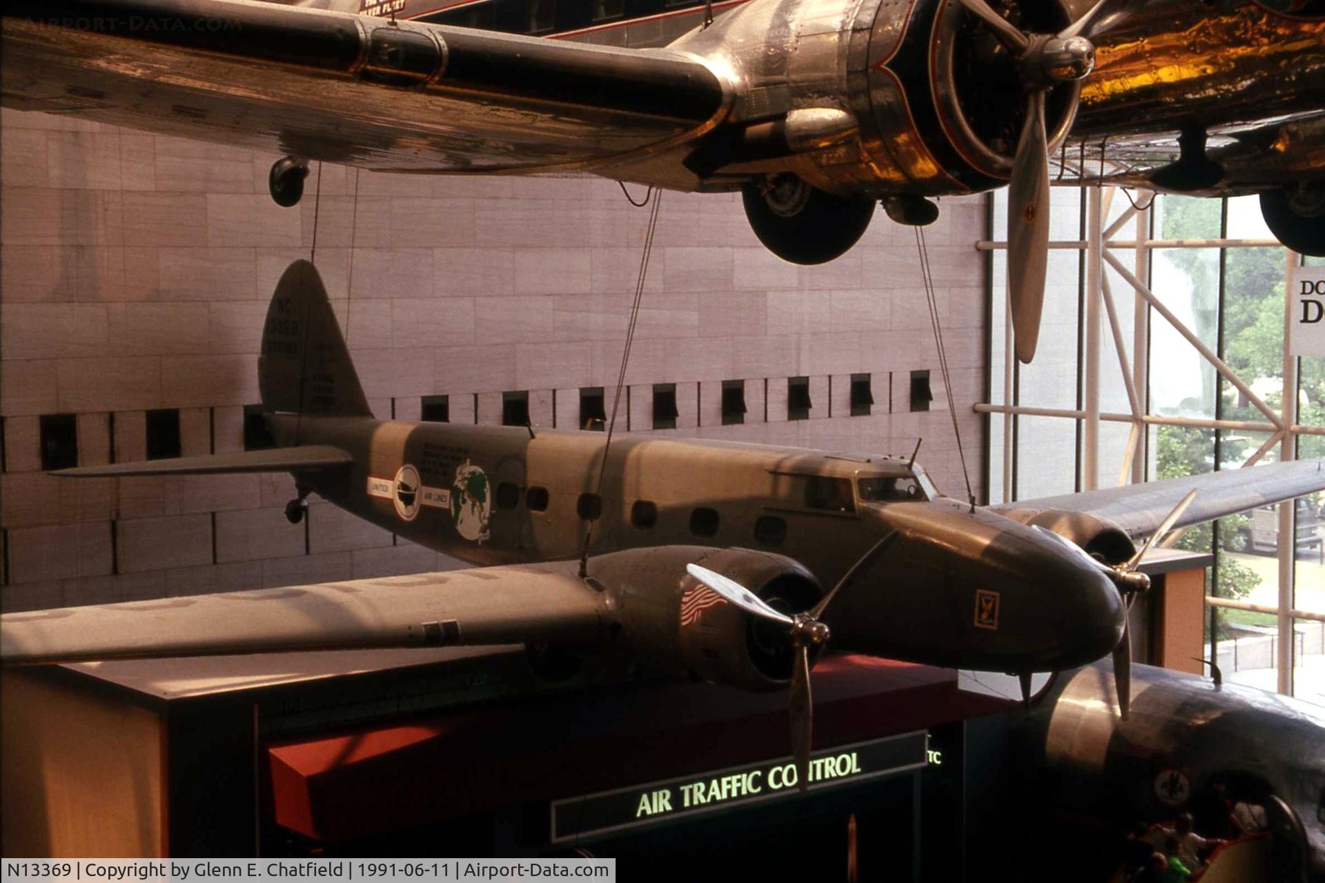 N13369, 1934 Boeing 247D C/N 1953, Carrying old registration, hanging at the National Air & Space Museum.